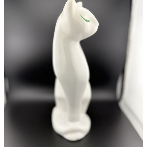 VTG MCM White Porcelain Siamese Cat Figurine with Green Eyes Made in Taiwan 12” - Picture 7 of 11